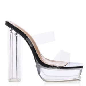 Clear Platform High Heel Mule - Transparent Straps